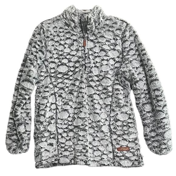 Simply Southern Pullover Womens Large Gray Bubble Fur 1/4 Zip Front Pockets - Picture 1 of 9